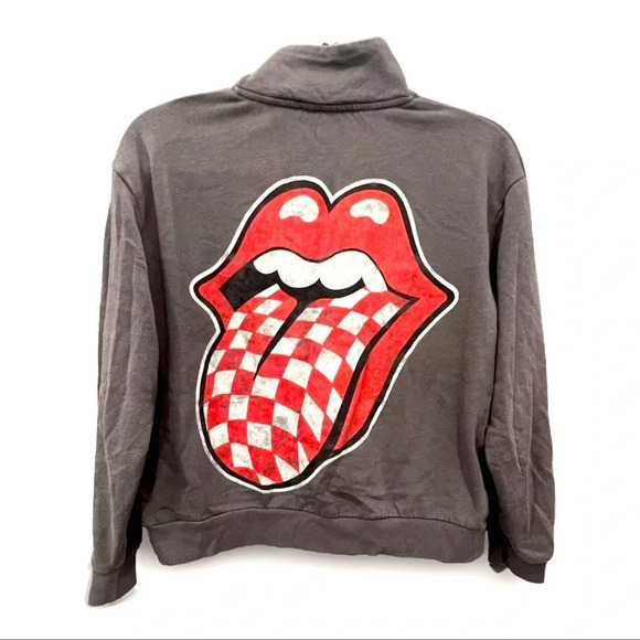 the Rolling Stones Tops - The Rolling Stones XS Checkered Logo Graphic Quarter 1/4 Zip Fleece Sweatshirt